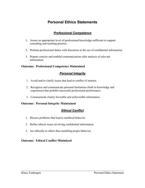 Image result for Statement of Ethics Example