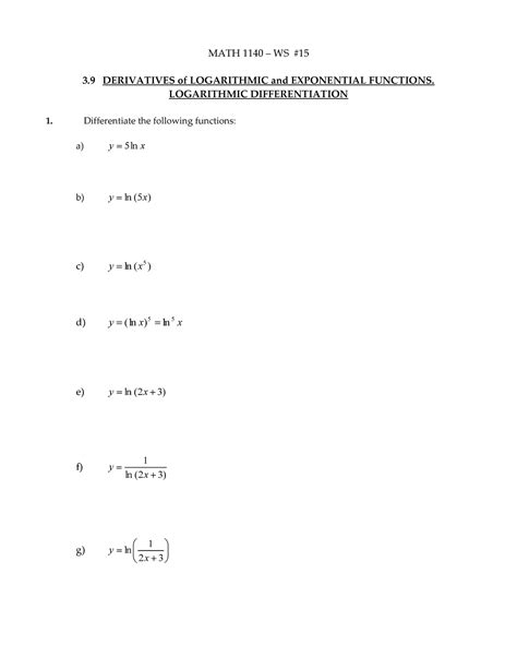 Logarithm and Exponential Function Worksheet に対する画像結果