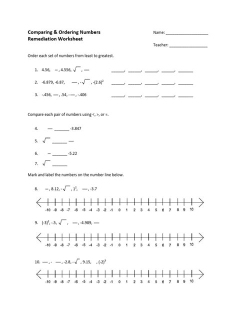 Examples for Comparing Real Numbers Worksheet に対する画像結果