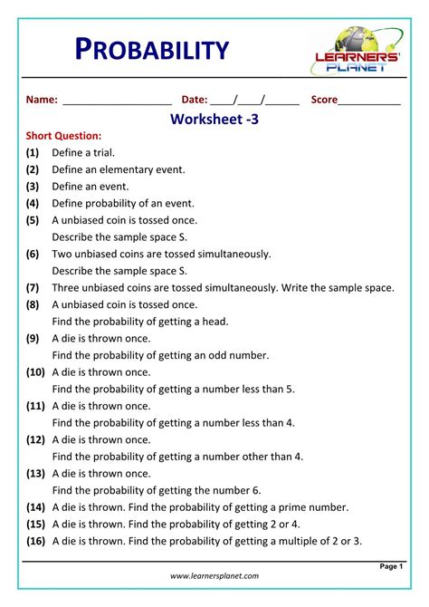 Probability Review Worksheet に対する画像結果