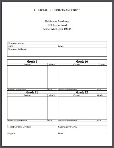 Image result for Middle School Homeschool Editable Transcript. Examples