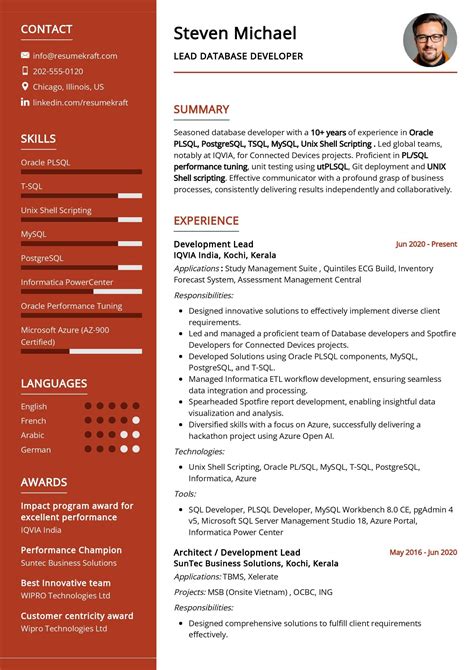Database Developer CV Template に対する画像結果