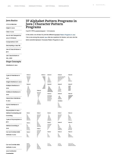 Toradh íomhá ar Alphabet Pattern Programs