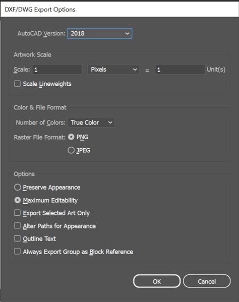 Toradh íomhá ar File Export Options
