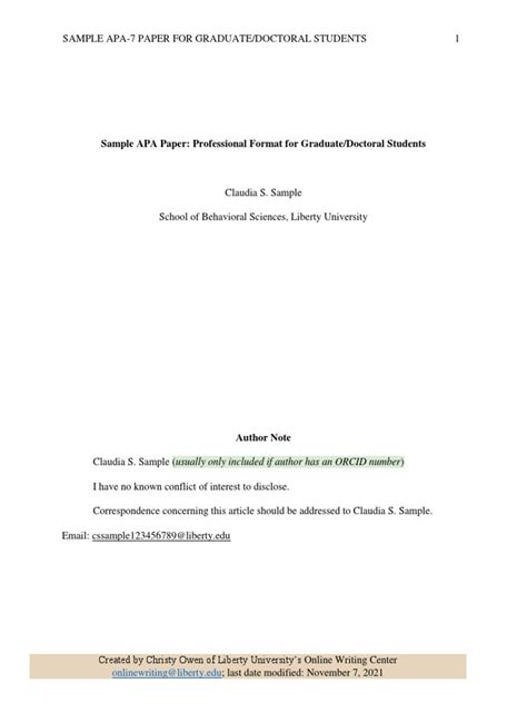 Image result for APA Format Research Paper College Example