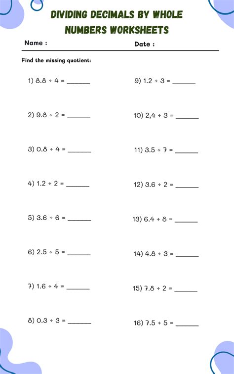 Image result for Division Whole Numbers Worksheets