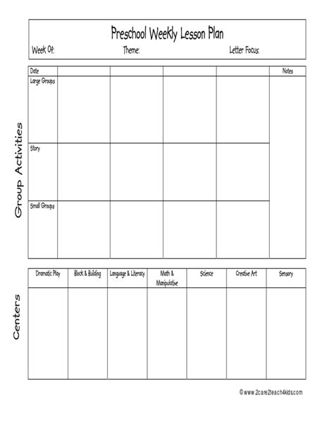 Image result for Weekly Lesson Plan for Preschool Sample