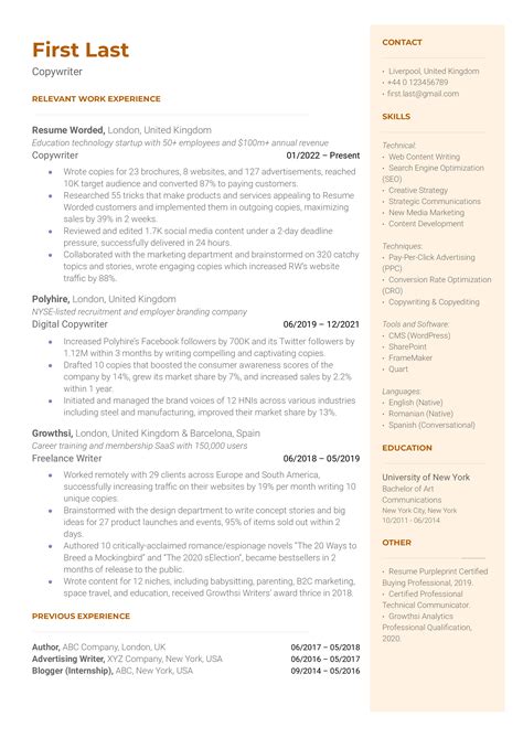 10 Copywriter Resume Examples for 2025 | Resume Worded