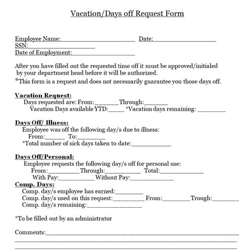 Generic Time Off Request Form に対する画像結果