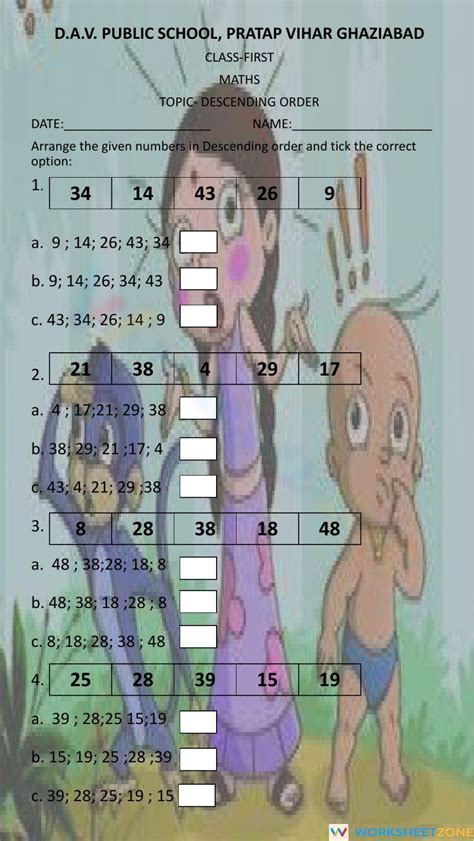 Image result for Worksheet Based On Descending Order