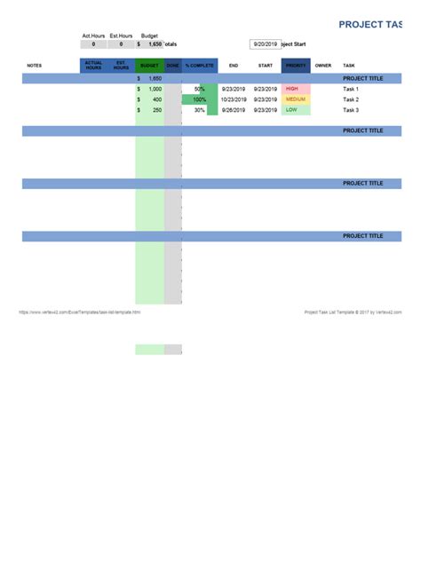 Project Task List に対する画像結果