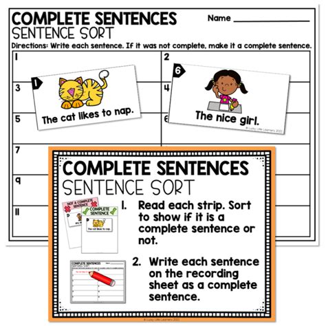 Complete Sentences Lesson 1st Grade に対する画像結果