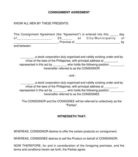 Consignment Agreement Example に対する画像結果