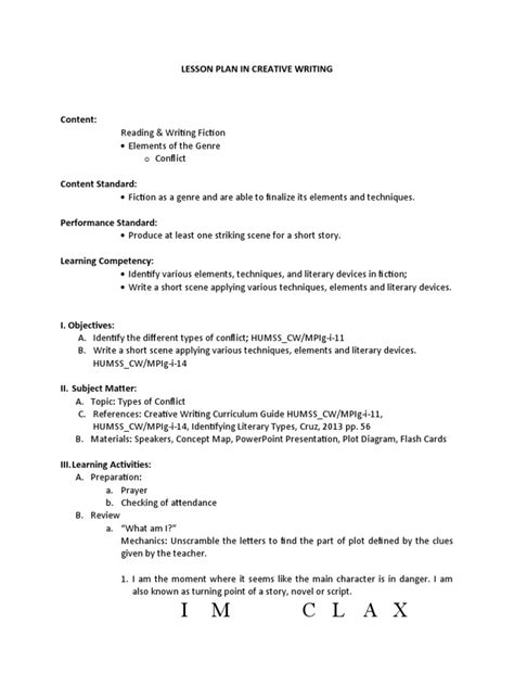 Image result for Creative Writing Lesson Outline