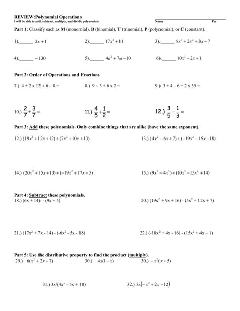 Image result for Operations with Polynomials Worksheet