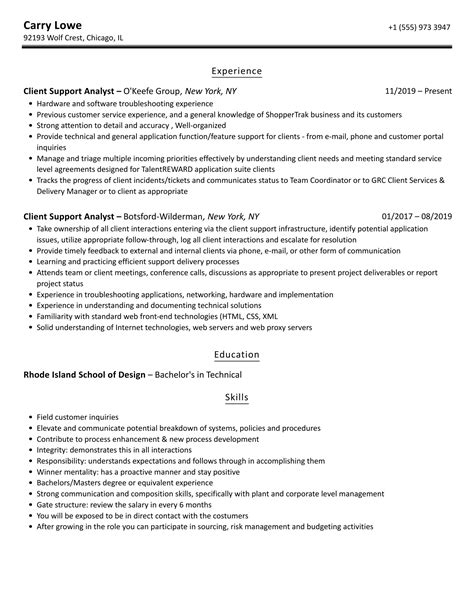 Toradh íomhá ar Client Support Analyst Resume