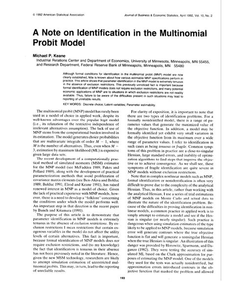 Image result for Functional Form of a Multinomial Probit Model