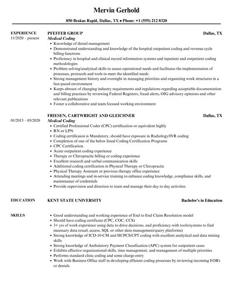Afbeeldingsresultaten voor Medical Coding Resume Sample