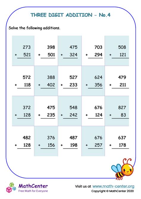 Image result for Printabale Three-Digit Addition