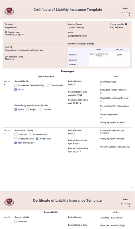 Image result for Business Certificate of Liability Insurance