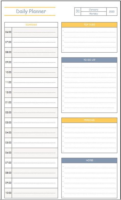 Afbeeldingsresultaten voor Daily Planner Excel