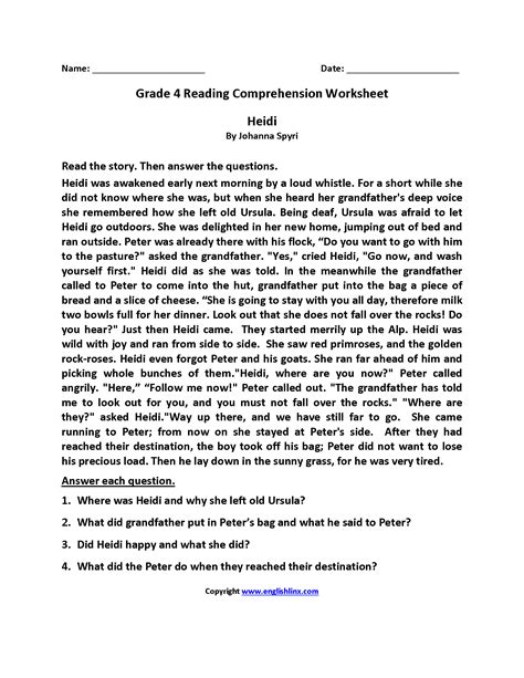 Image result for 4th Grade Reading Writing Worksheets