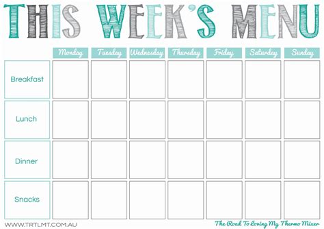 Image result for Blank Weekly Menu Planner