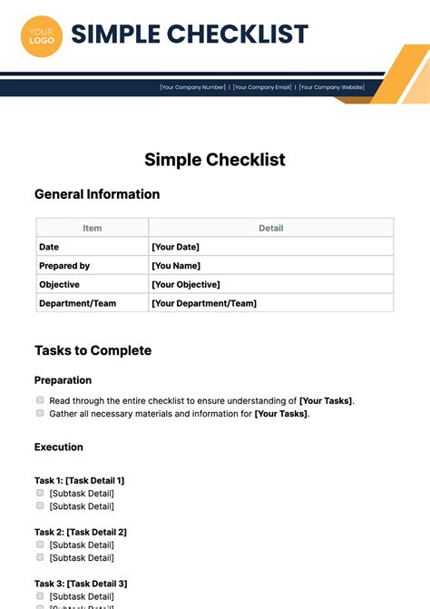 Image result for Basic Checklist Template