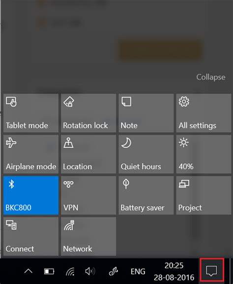 Image result for Connect Windows 10 Action Center