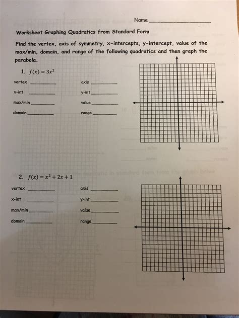 Toradh íomhá ar Graphing Quadratics Notes and Worksheet