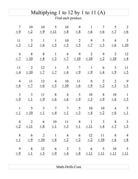 Image result for Multiplication Drill Worksheets