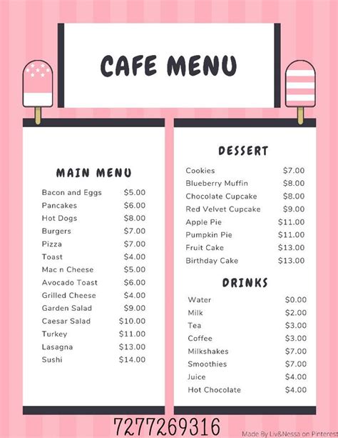Toradh íomhá ar Bloxburg Cafe Menu