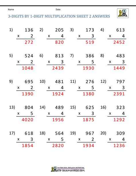 Image result for Worksheet in Math Multiplication