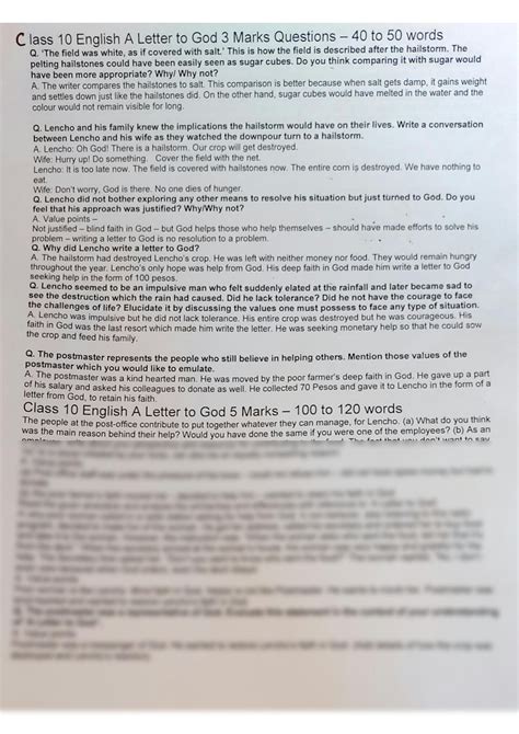 Class 10 English Chapter 1 a Letter to God Most Question に対する画像結果