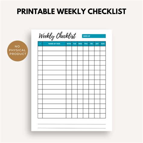 Image result for Weekly Checklist Printable