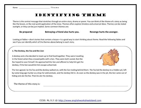 Image result for Find the Theme Worksheet