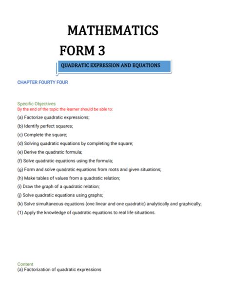 Image result for Form 3 Maths Topics