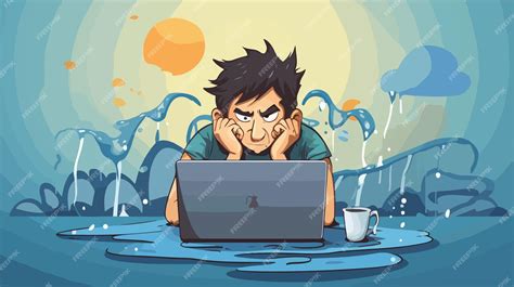 Stressed Cartoon Man Working on Computer | Premium AI-generated vector
