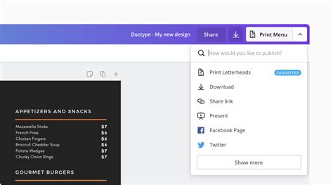 Toradh íomhá ar Canva Menu