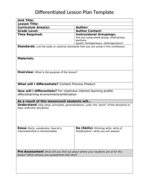 Toradh íomhá ar Example of Differentiated Lesson Plan