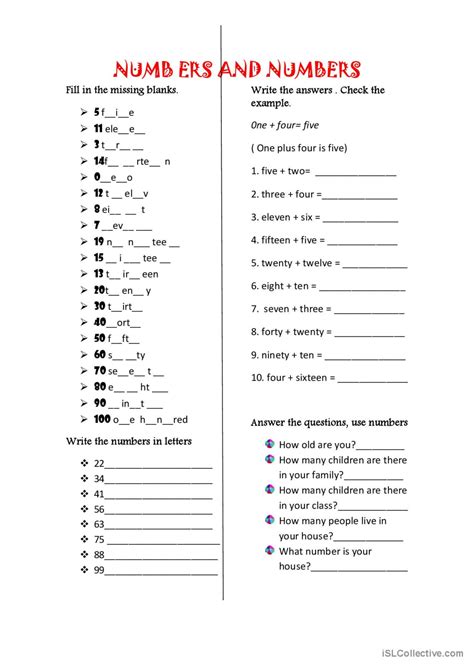 Image result for ESL Numbers Worksheets for Adults