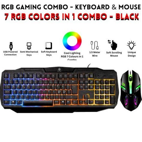 RGB Gaming Keyboard & Mouse Combo - 7 Colour Wired RGB Mouse and ...