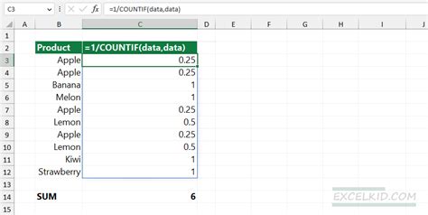 How to Only Count Distinct Text in Excel Formula for Each Row に対する画像結果