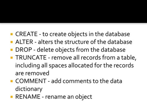 Toradh íomhá ar Different Types of SQL Statements DML DCL