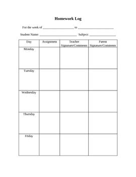 Image result for Homework Log Template