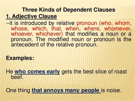 Image result for Types of Dependent Clause