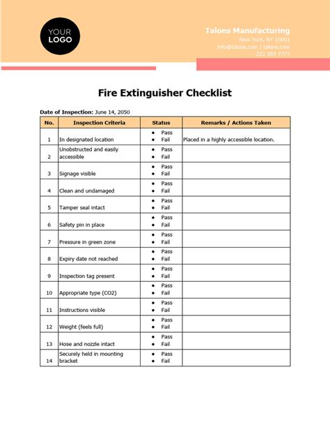 Image result for Fire Extinguisher Checklist