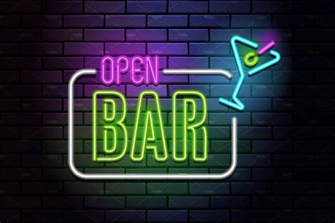 Open Bar Neon Sign | Food Illustrations ~ Creative Market