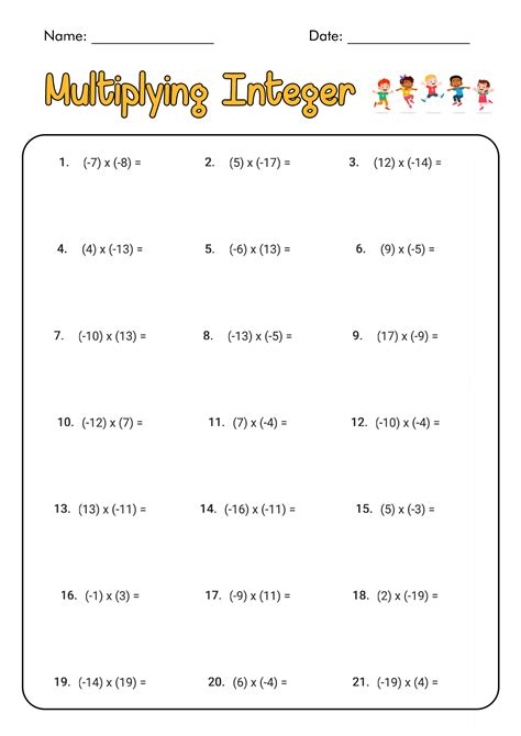 Image result for Multiply Integers Worksheet