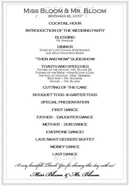 Image result for Wedding Reception Program Line Up